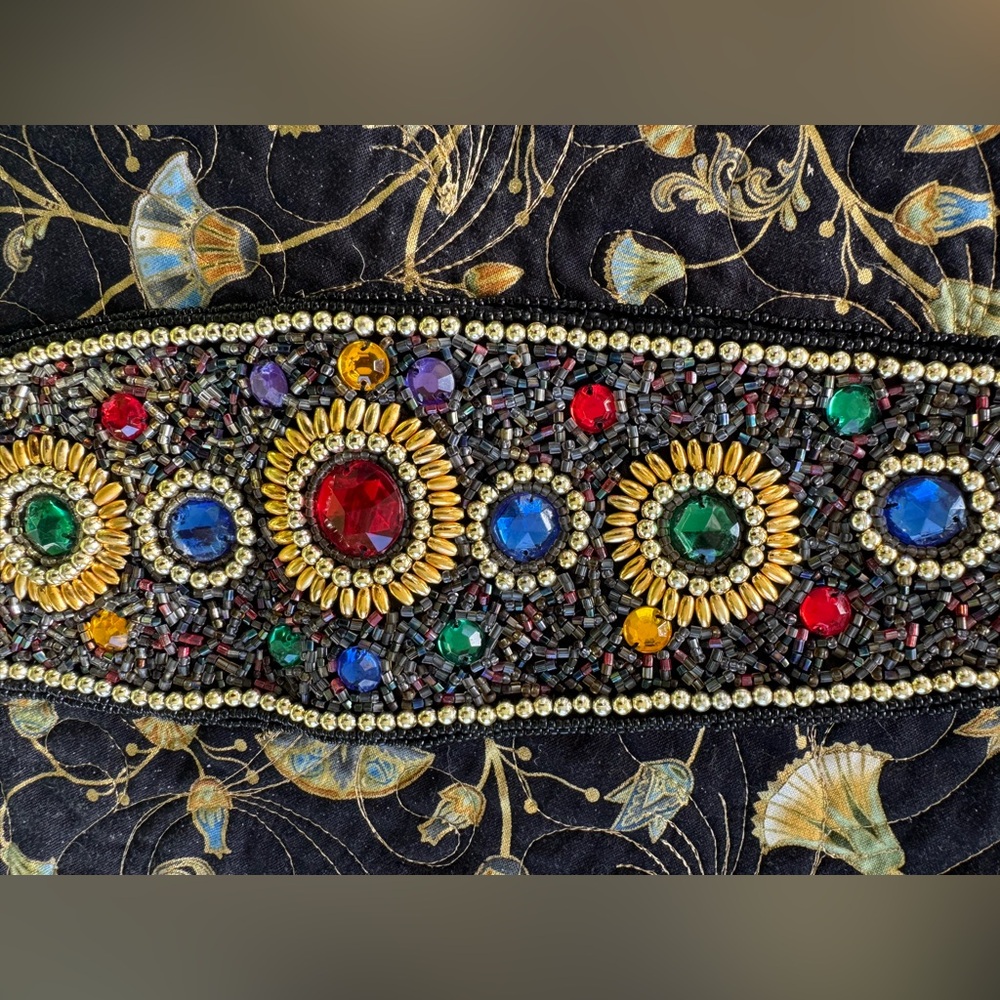 Vtg 80s Magid Beaded Silk Belt OS Colorful Adjustable Cummerbund Style Seed Bead